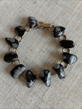 Natural Snowflake Obsidian Link Bracelet 7”